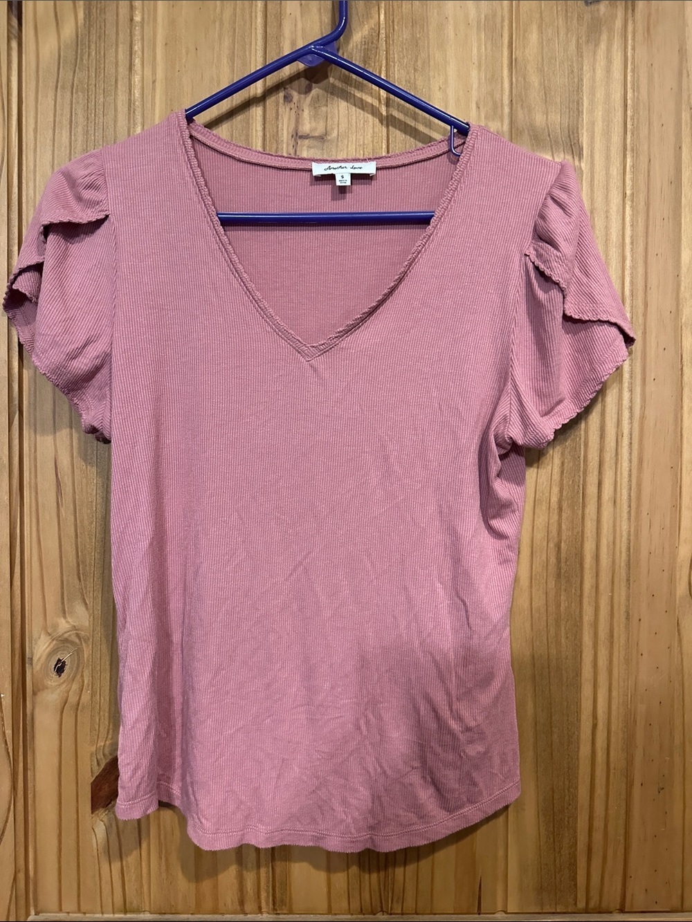 Another Love Dusty Rose V-Neck Ruffle Sleeve Tee
